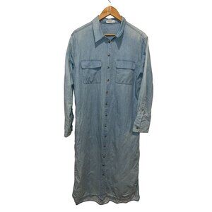 Equipment Femme Blue Delaney Chambray Button-Down Shirt Dress Women's Size L
